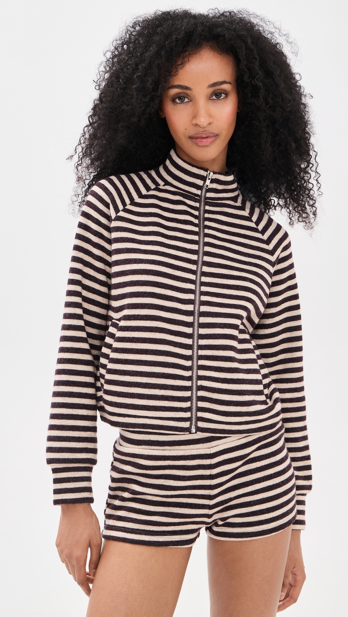 Bloom Knit Jacket Beige Chocolate Stripe