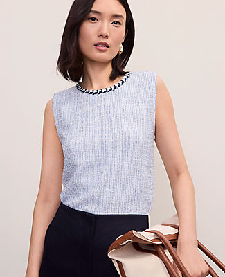 Ann Taylor Braid Trim Tweed Top