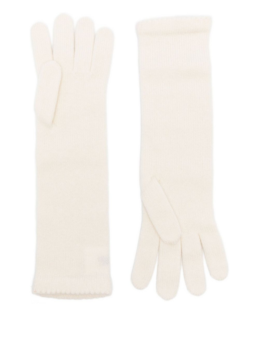 Beige Solid Knitted Gloves
