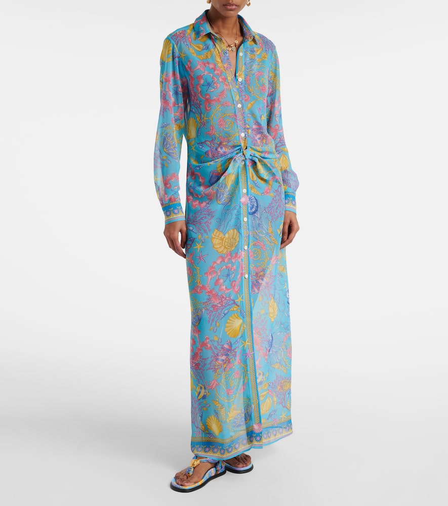 Printed semi-sheer shirt dress
