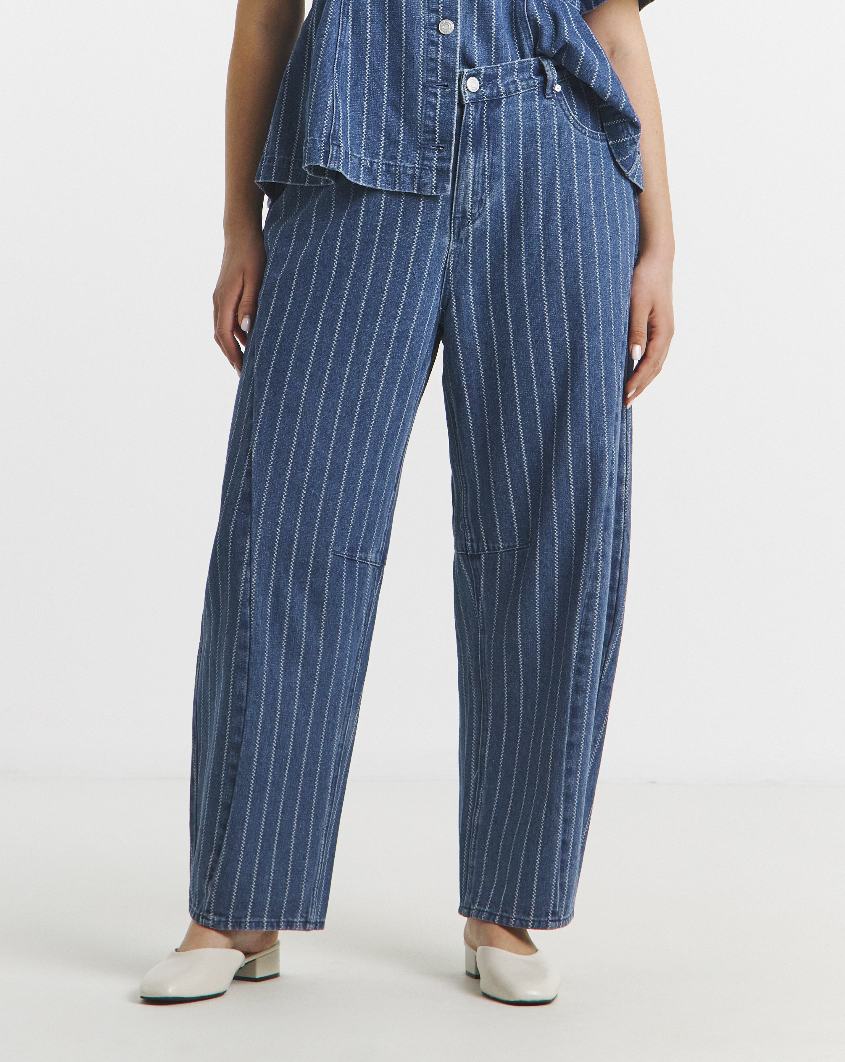 Simply Be Blue Stripe Barrel Jean