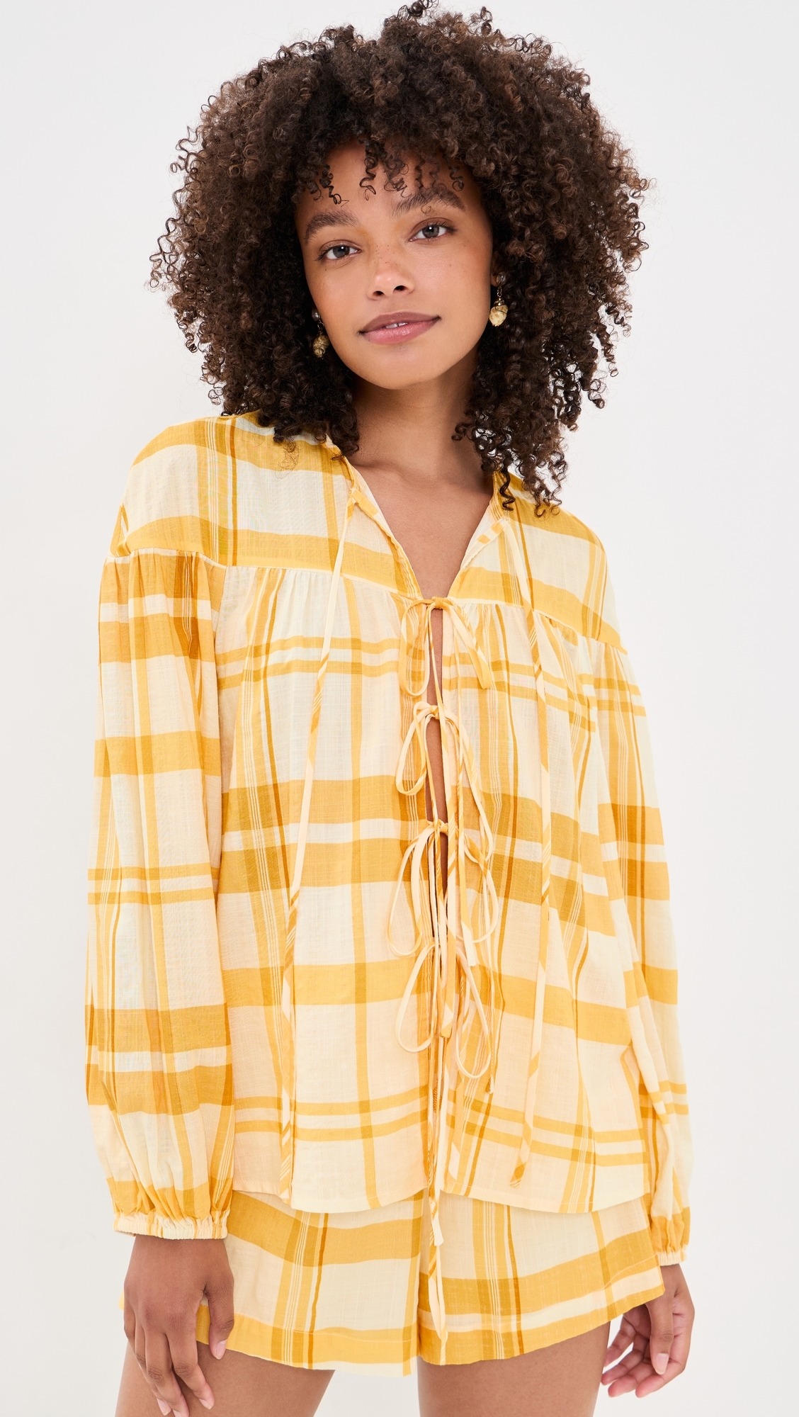 Off-white Yellow Frescor Front Ties Blouse Off-White Yellow Fresco