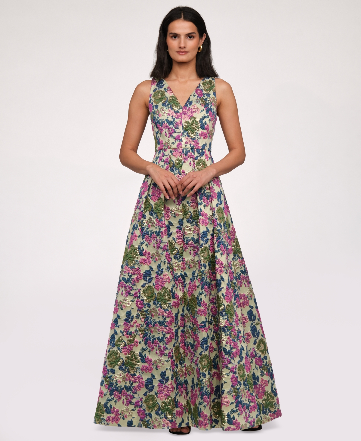 Women's Floral Jacquard V-Neck Dress - GREEN