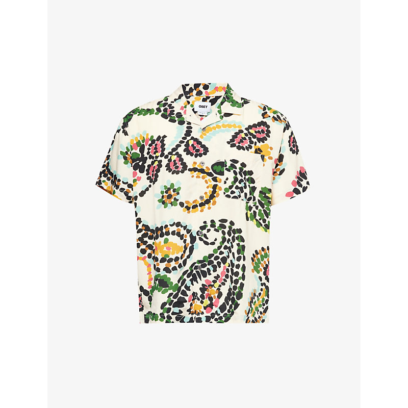 Mens White Smoke Multi Paisley-patterned Spread-collar Woven Shirt 