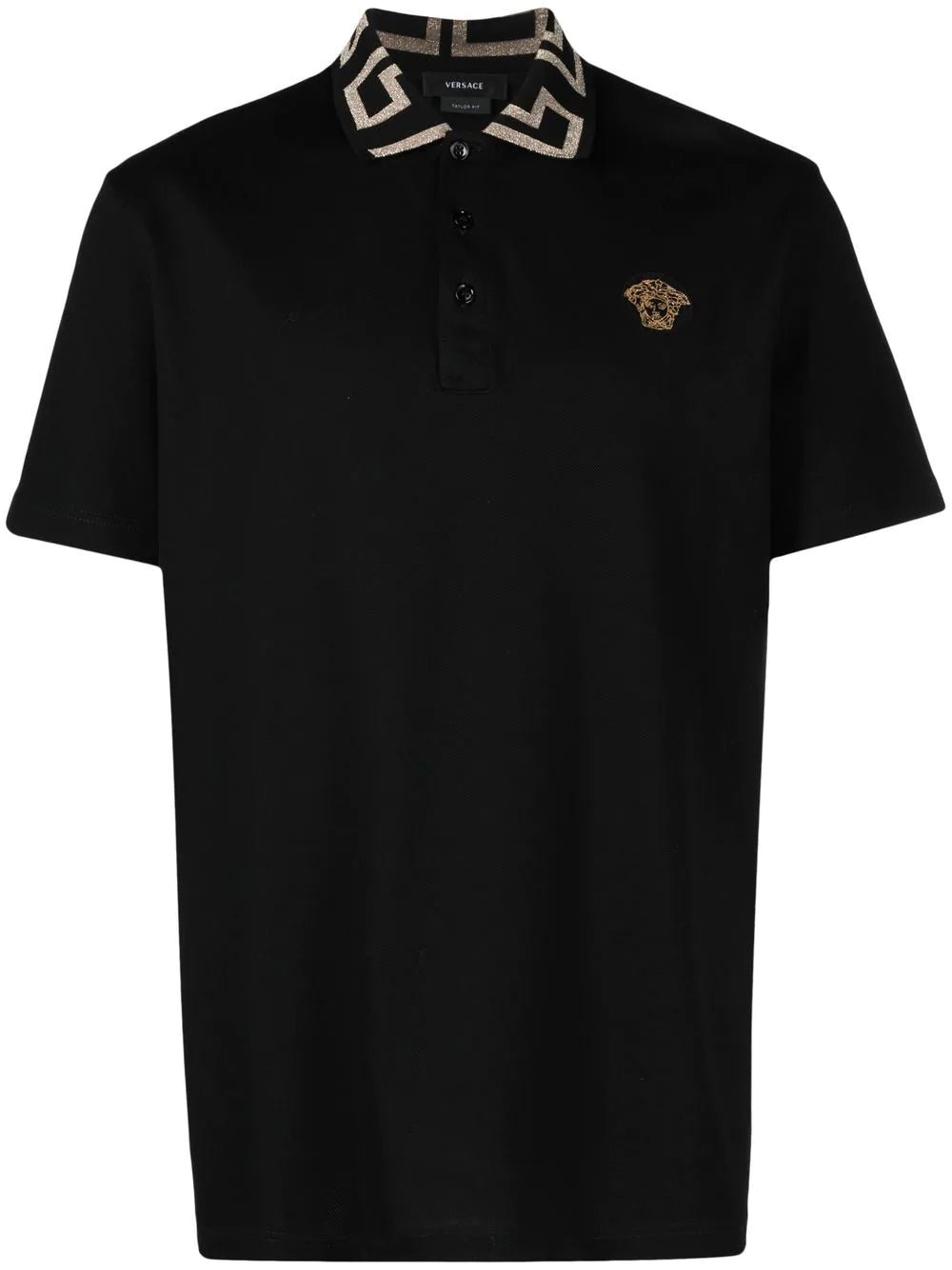 Greek Embroidered Medusa Logo Polo Shirt with Short Sleeves and Pointed Collar