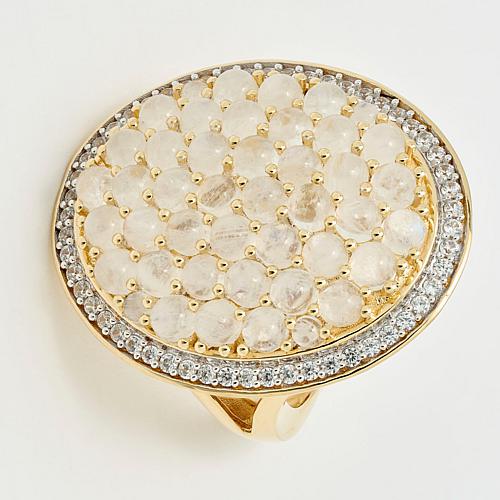 Rarities Rainbow Moonstone and White Zircon Oval Cluster Ring