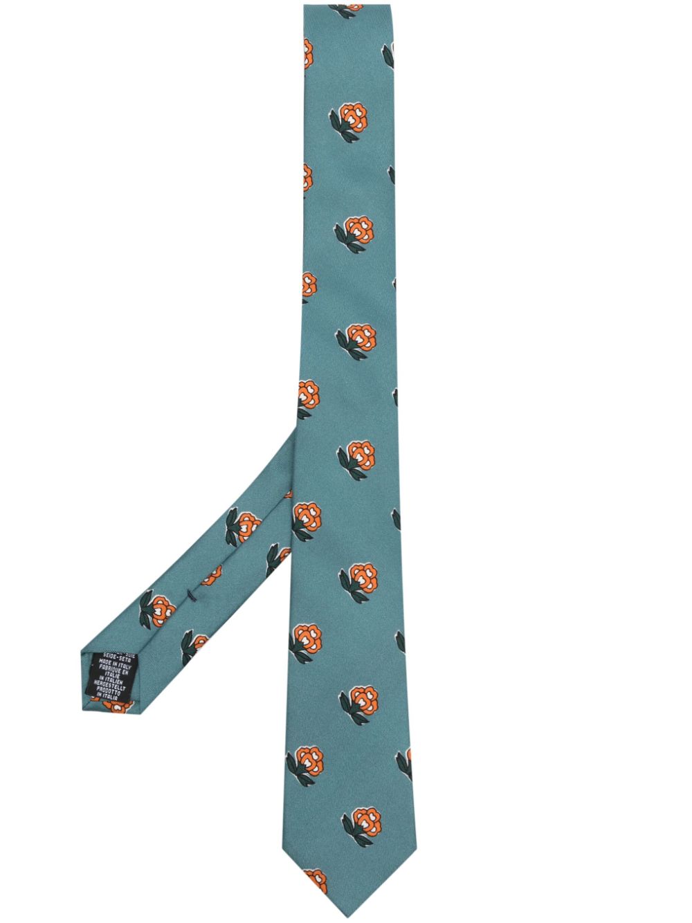 Patterned floral-print silk tie - Blue