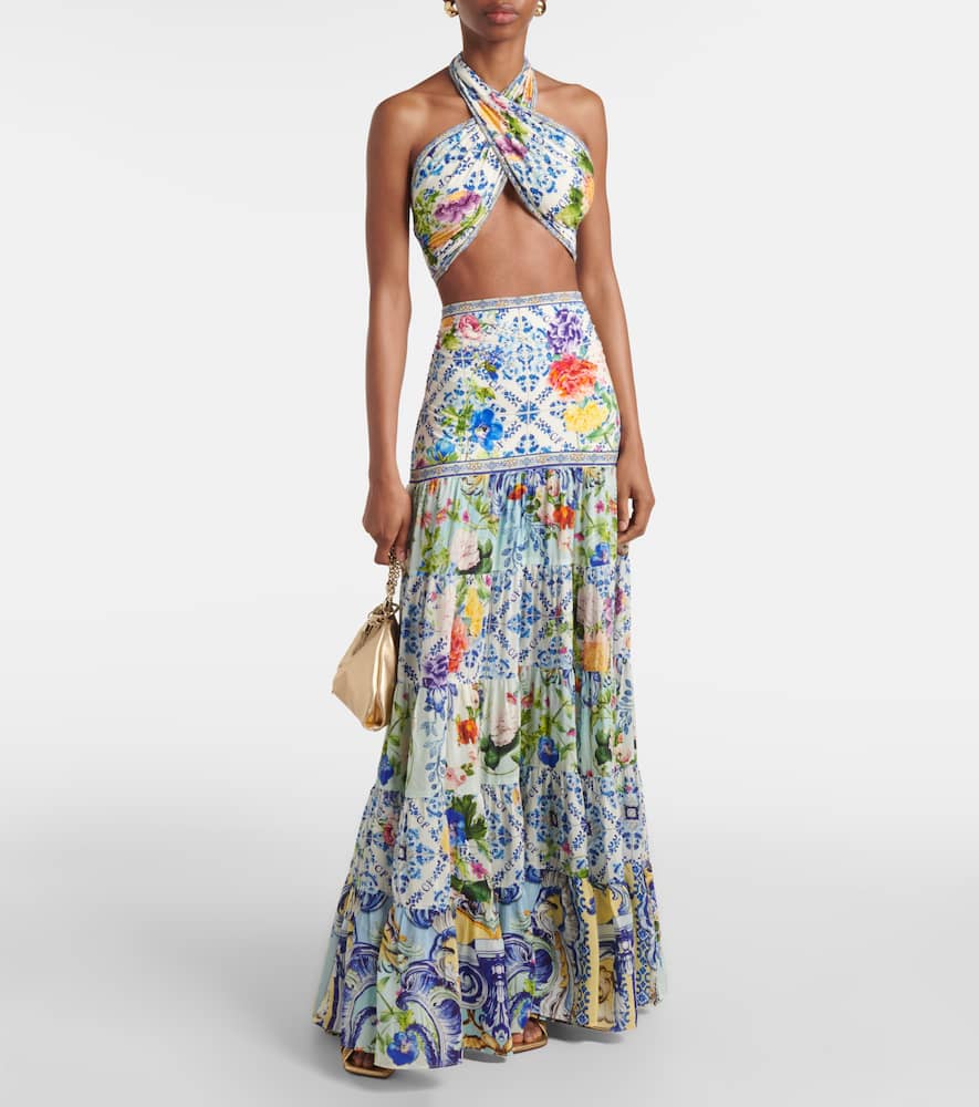 Camilla Crystal-embellished halterneck wrap top