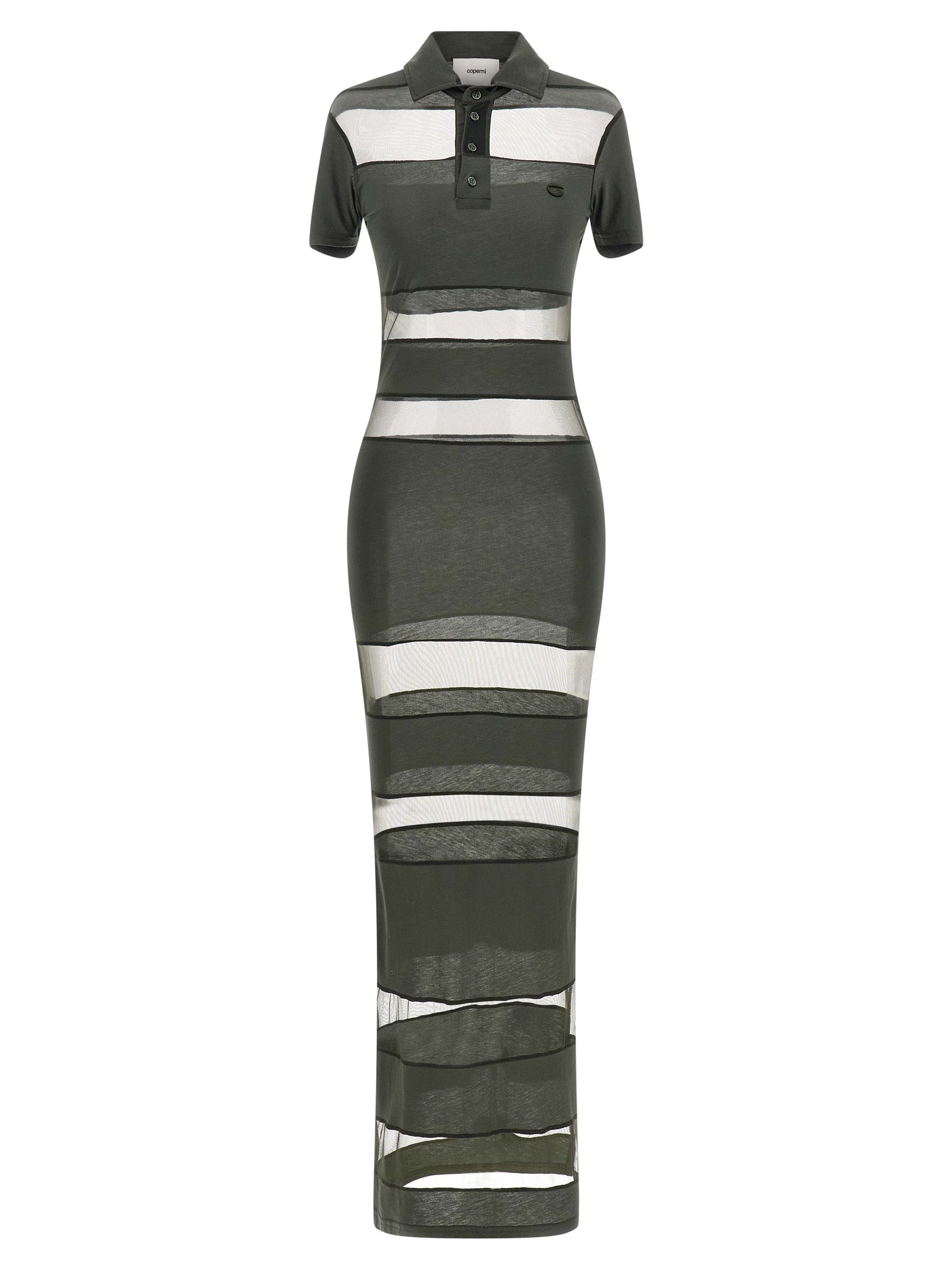 Striped Sheer Polo Dress — Green
