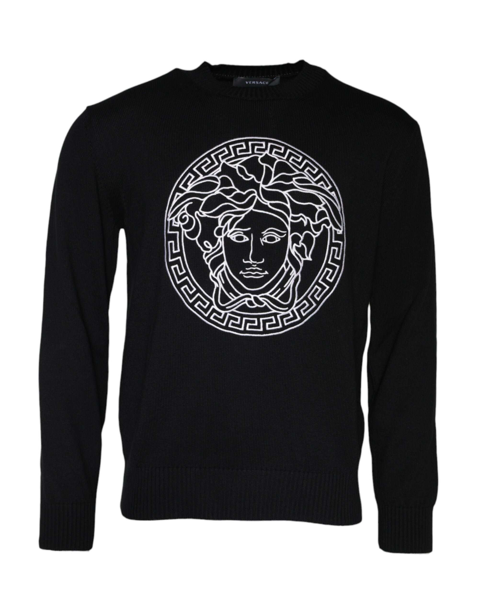 Medusa Embroidery Crew Neck Sweater — Black