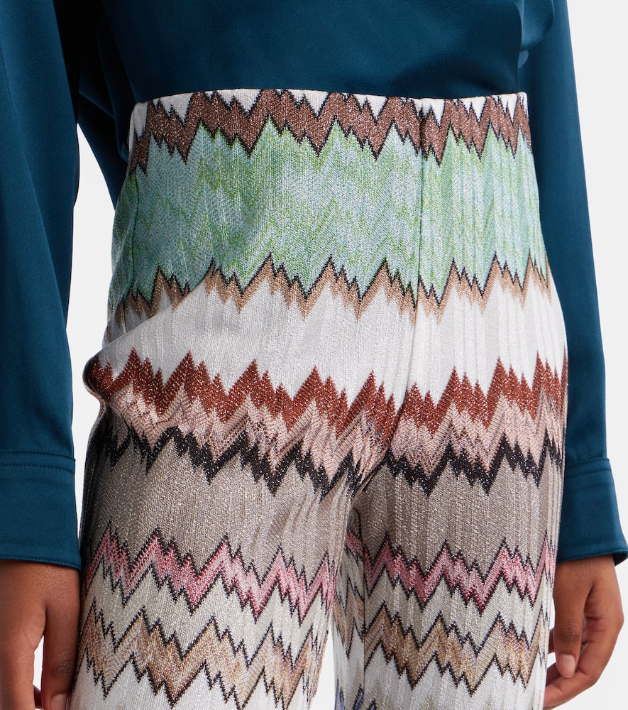 Zigzag lamé cropped straight pants