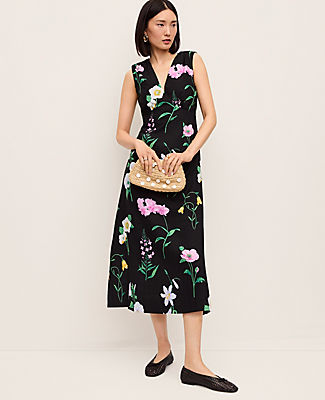Ann Taylor Petite Floral Linen Blend Midi Dress