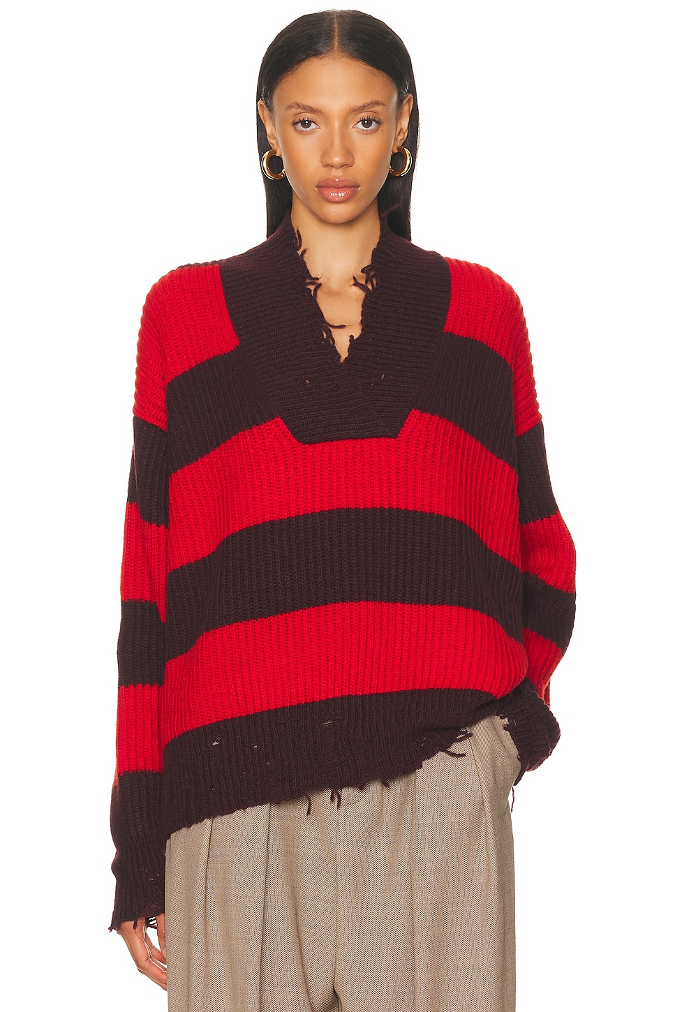 Stella McCartney Sporty Stripe V Neck Jumper in Bordeaux & Red - Burgundy,Red.  XS also in L