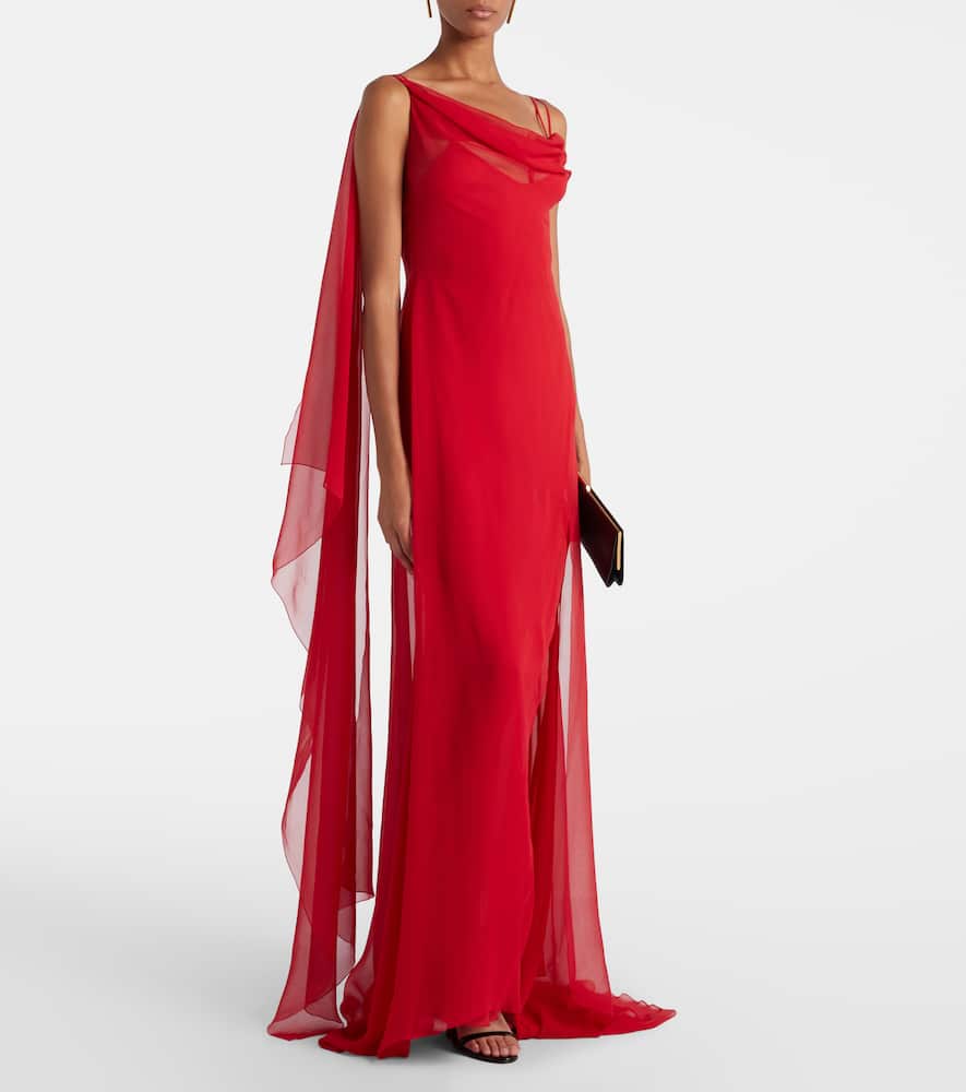 Asymmetric draped silk georgette gown