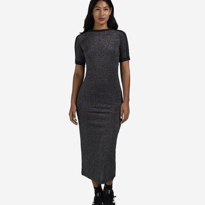Women's Adicolor Holiday Glitter 3-Stripes Dress in Black
