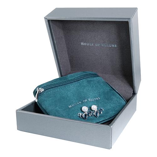 Marquise-Cut Blue Sapphire and Cultured Pearl Earrings