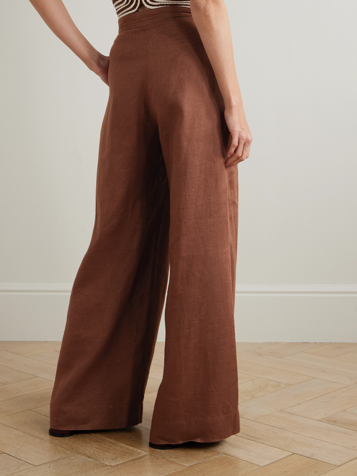 Desperate Pleated Linen Wide-leg Pants - Brown