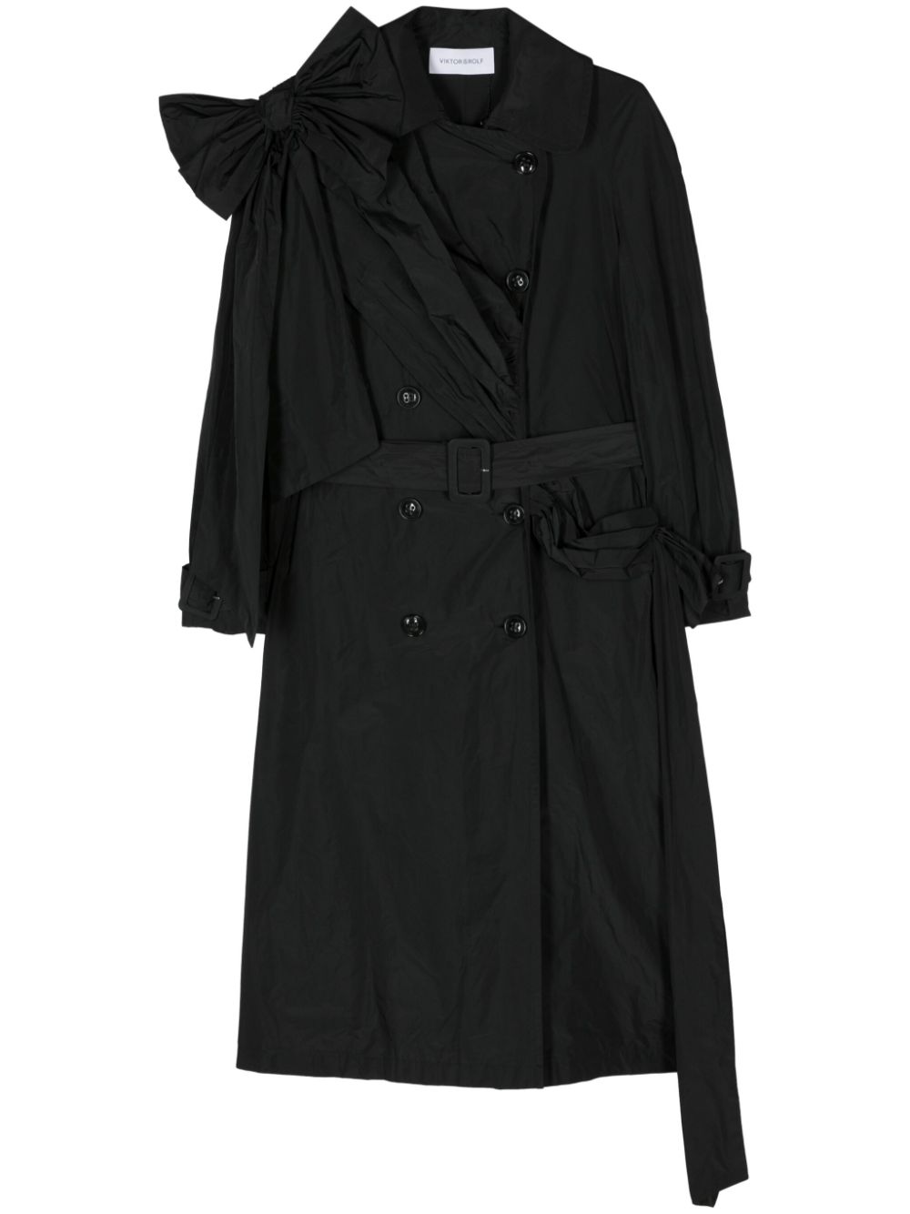 Bow-detail draped trench coat - Black