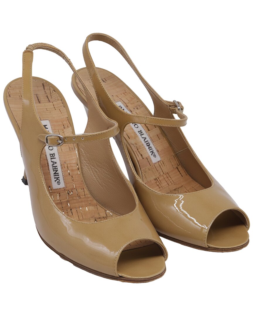Women's Patent Leather Peep-Toe Slingback Mary Jane Pump  (Authentic Pre-Loved)