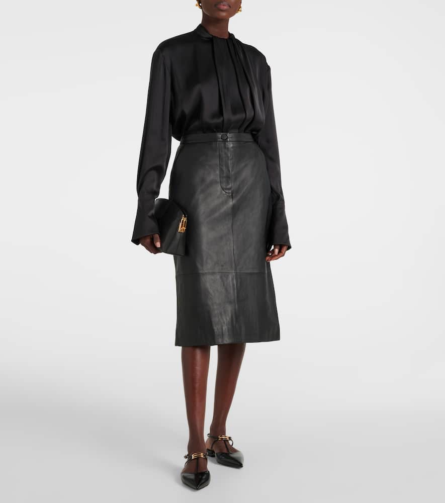 Leather midi skirt