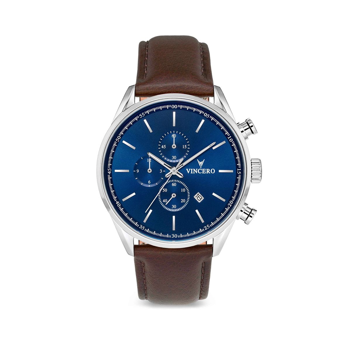 Men's The Chrono S2 40mm Stainless Steel Watch with Italian Leather Strap - Blue/brown