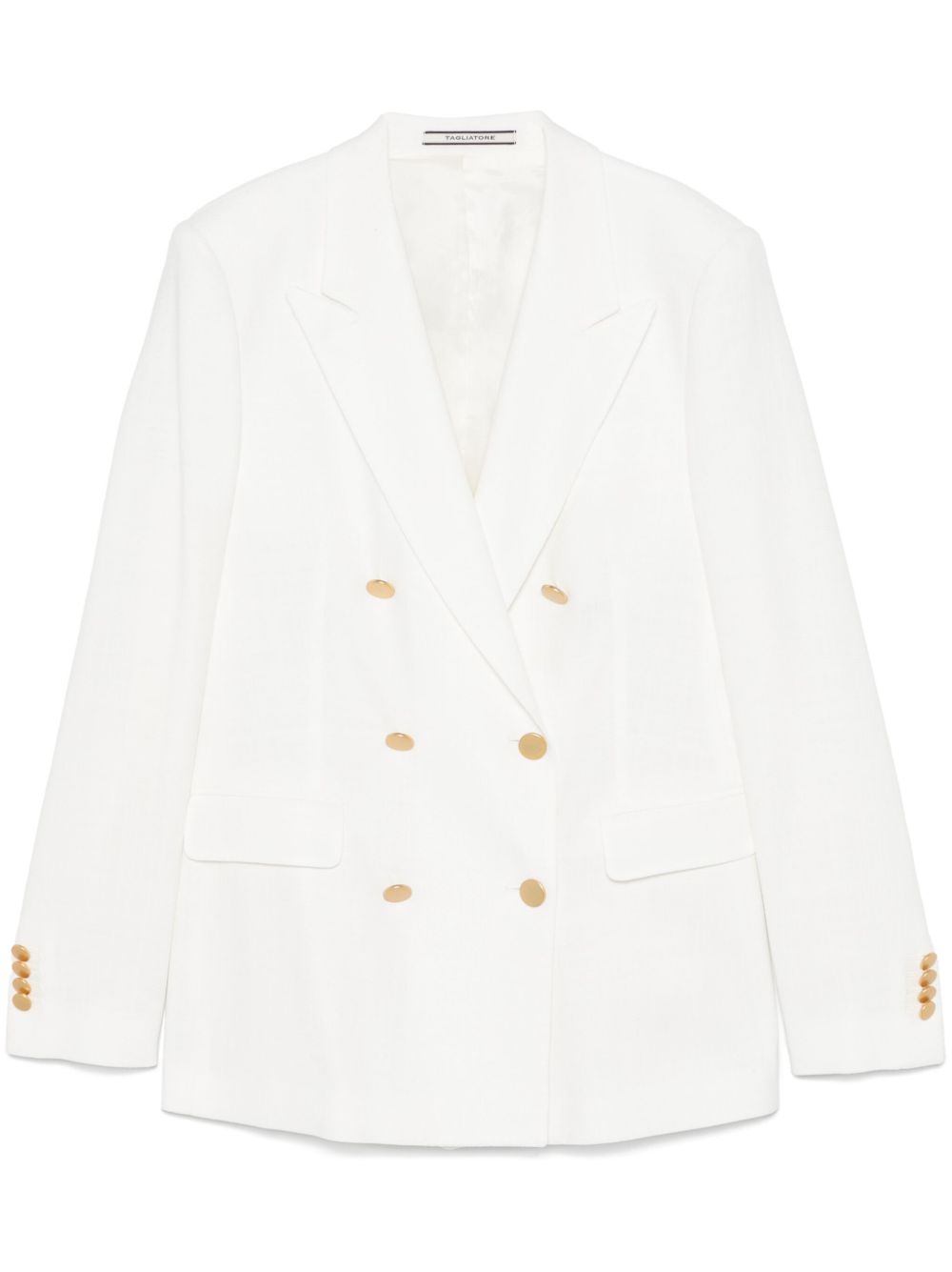 Double-Breasted Gold-Button Blazer — White