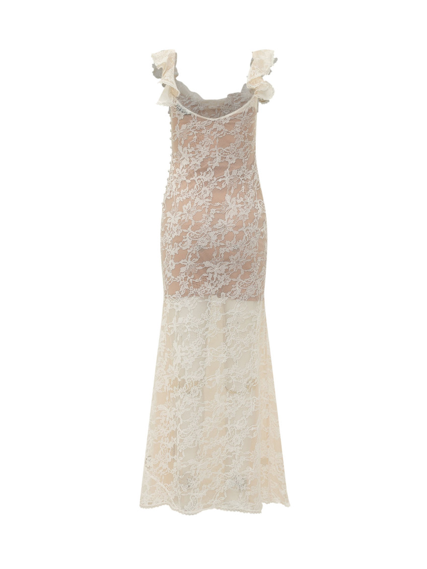 White Lace Square Neck Maxi Dress