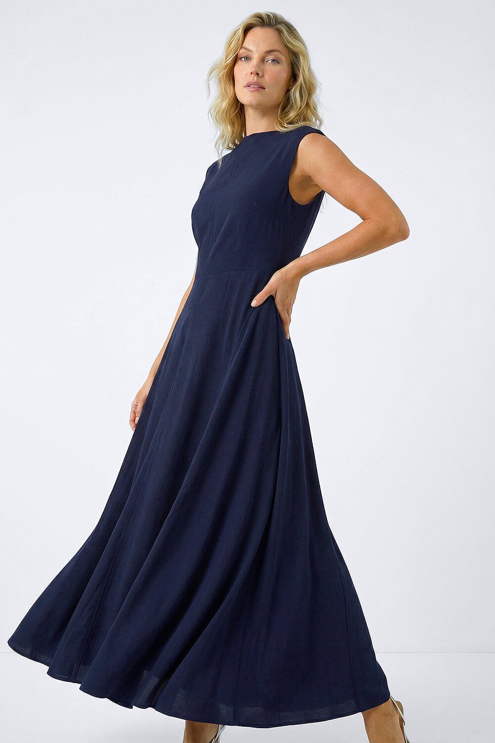 Roman Fit & Flare Midi Dress In Navy