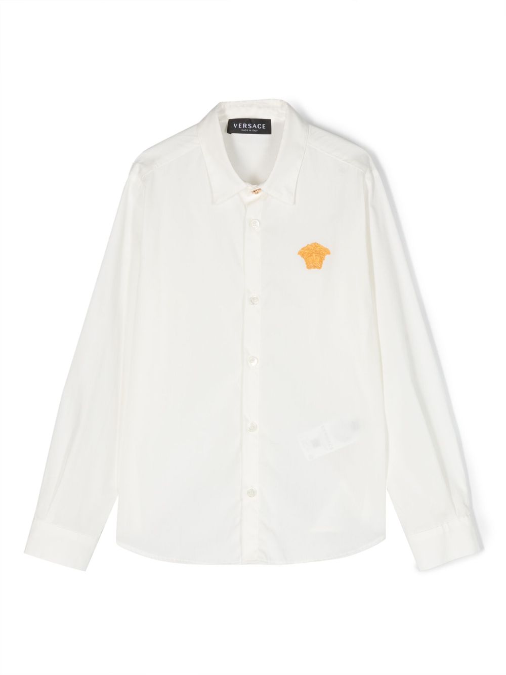 Medusa-embroidered cotton shirt - White