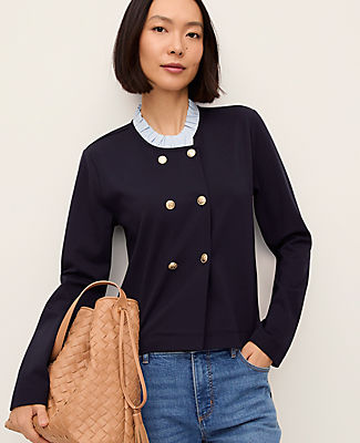 Ann Taylor Ruffle Collar Knit Jacket