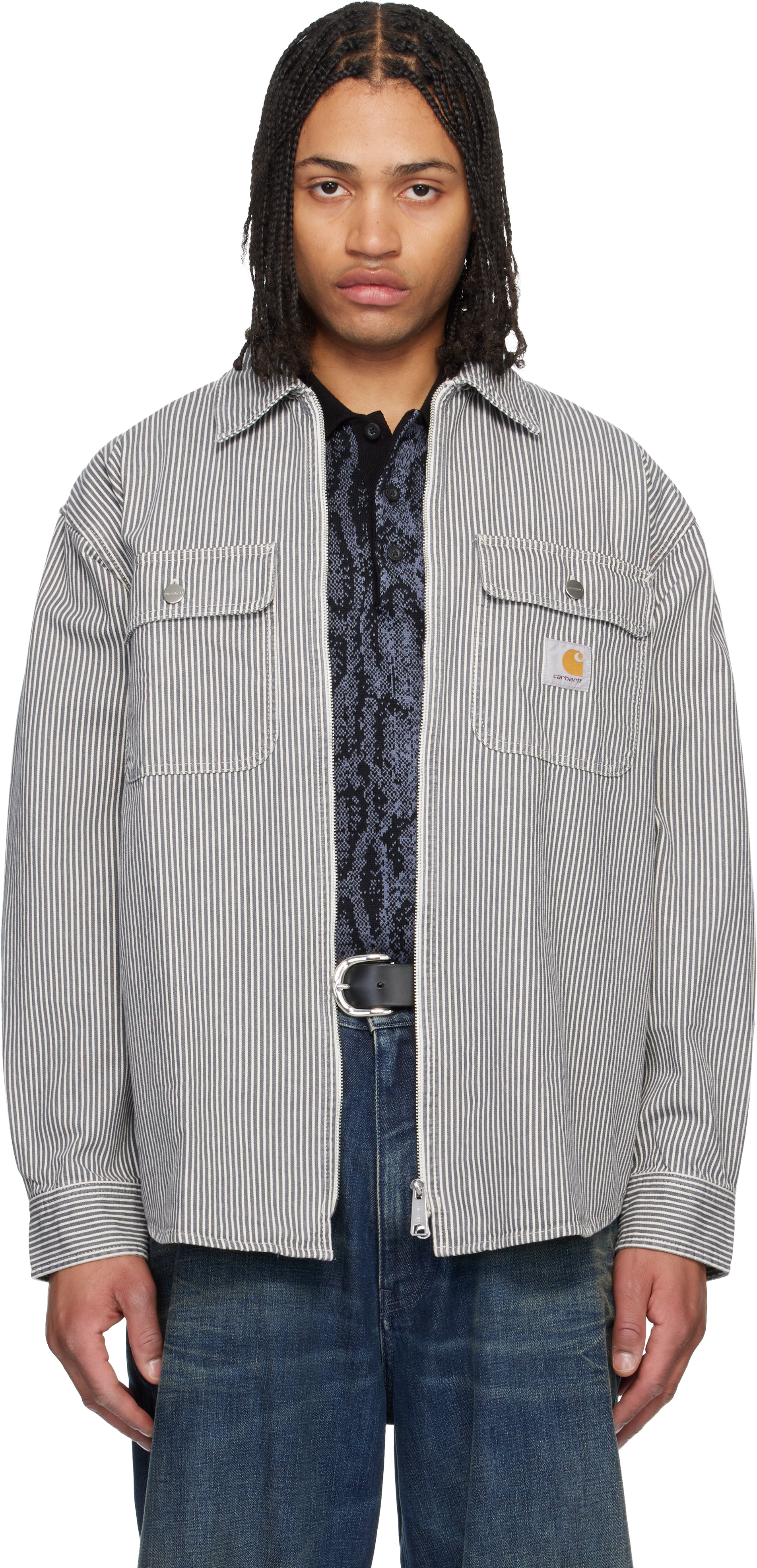 White & Gray Mercer Stripe Overshirt