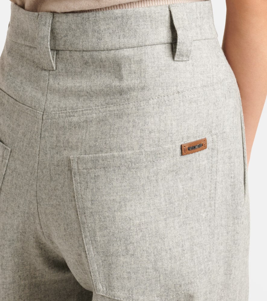Wool and cashmere flannel wide-leg pants