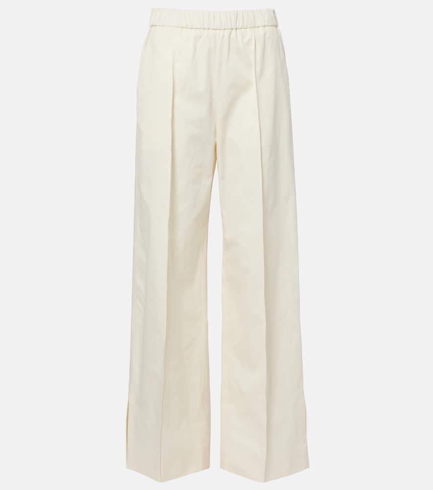 Pleated cotton wide-leg pants