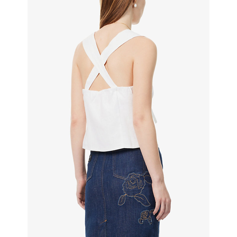 Womens White Azalea Scoop-neck Linen top