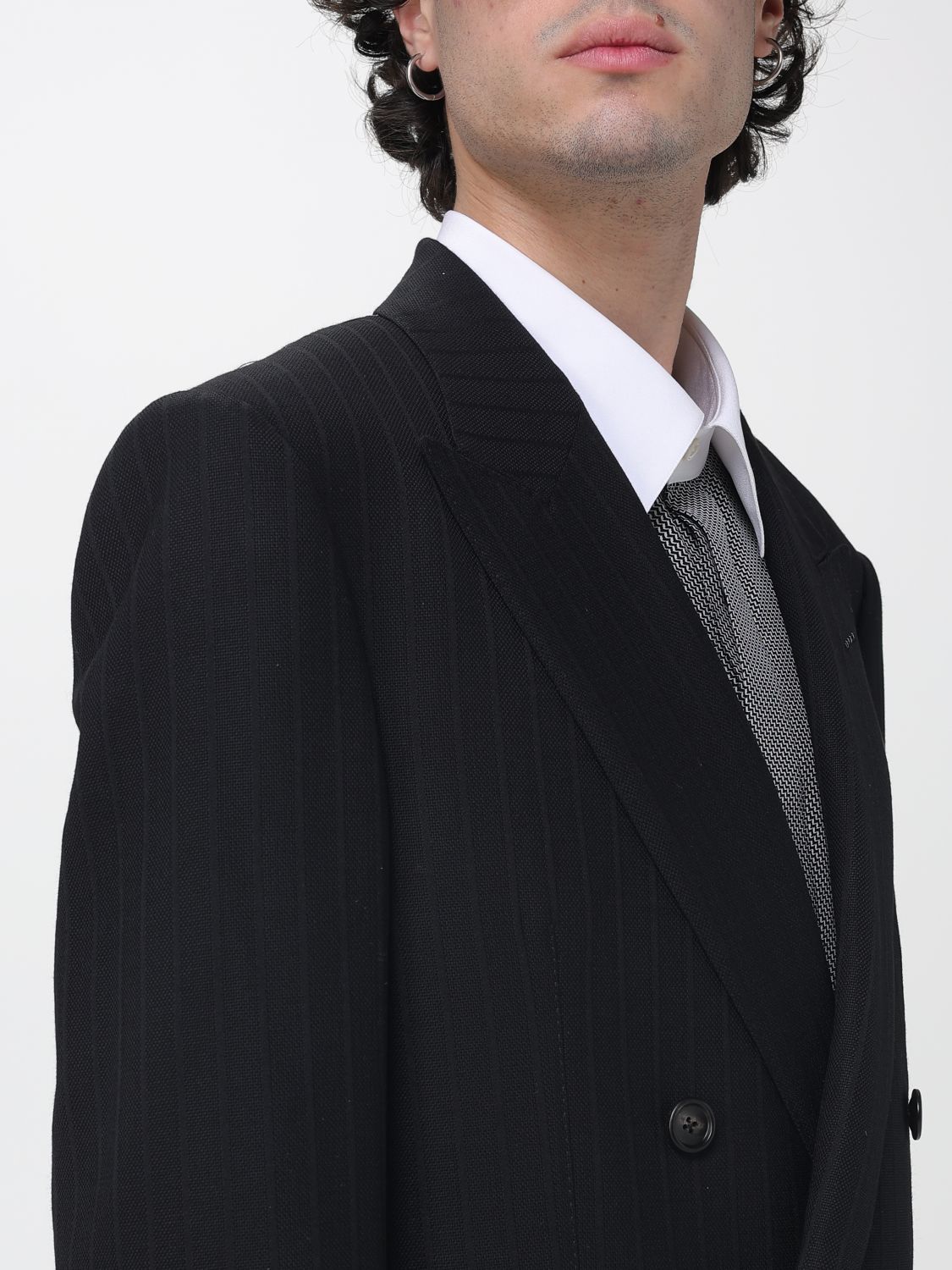 Solid Satin Stripe Double Breasted Jacket