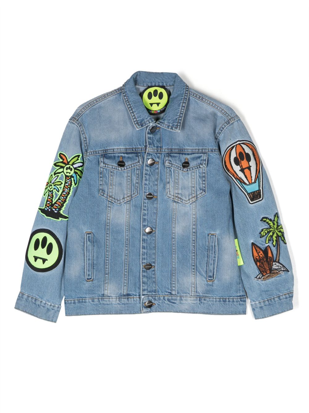 Embroidered patch denim jacket - Blue