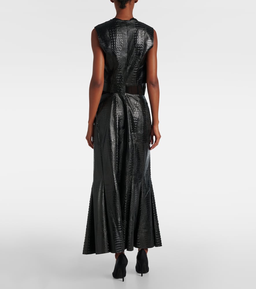 Snake-effect faux leather midi dress