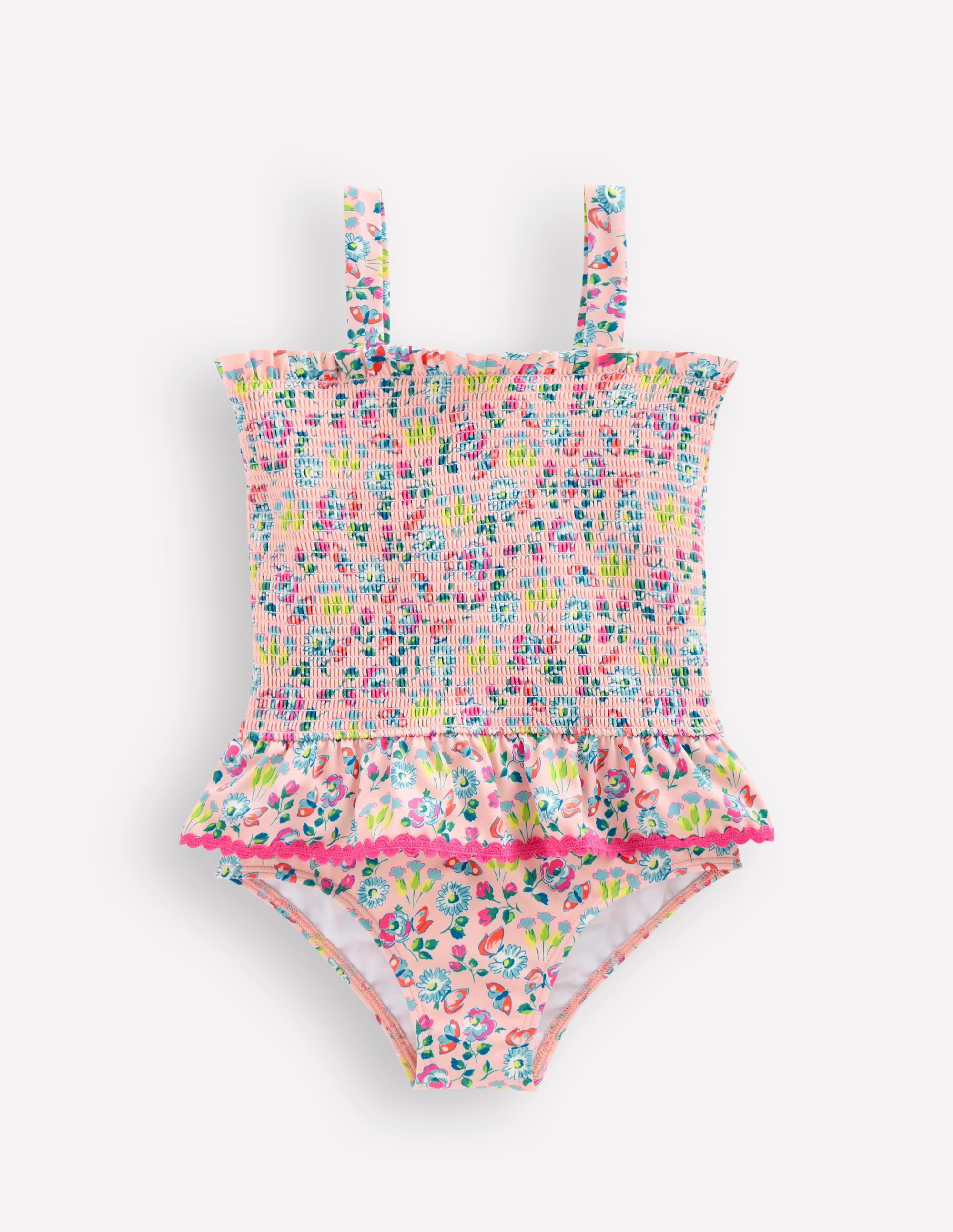 Girls Peplum Smocked Swimsuit in Pink | Size 2-3 Years