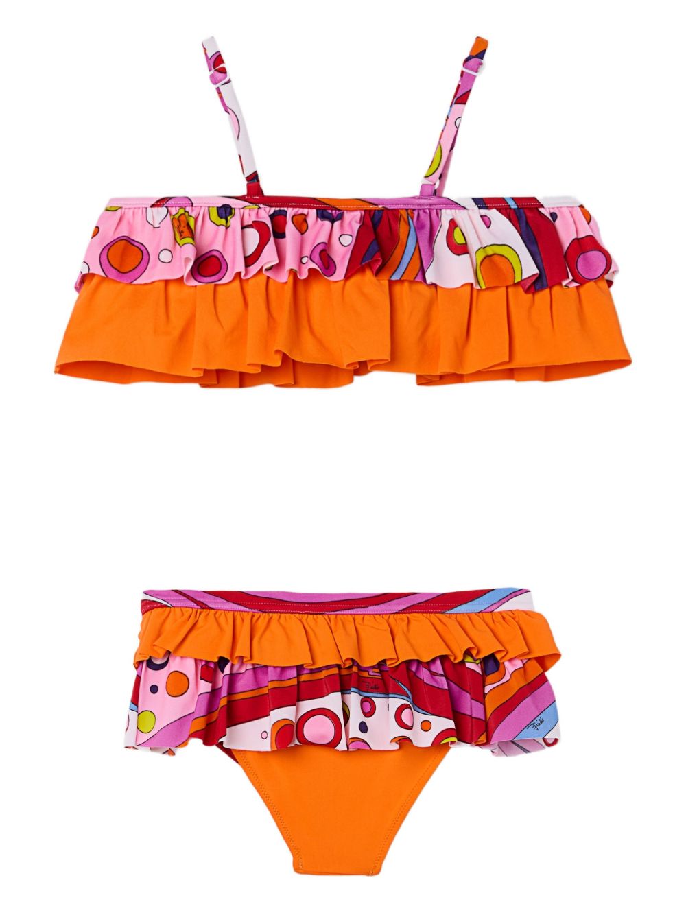 Fontane-print ruffled bikini - Orange