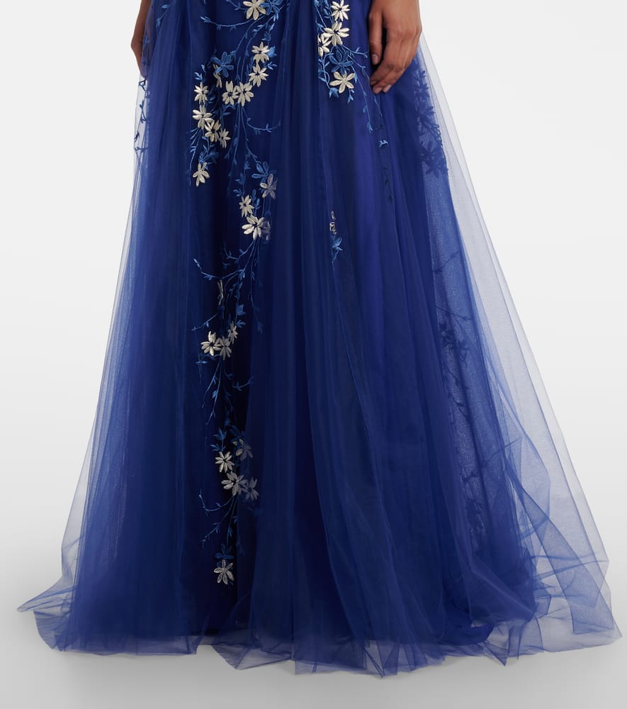 Floral-appliqué tulle gown