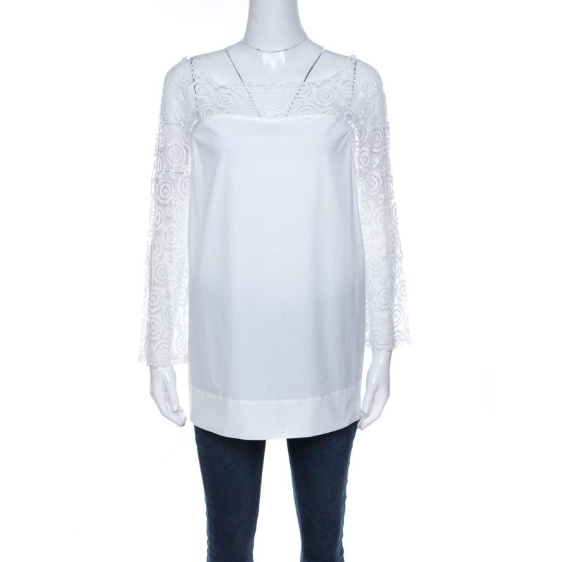 Philosophy di Alberta Ferretti Off White Cotton Lace Detail Top