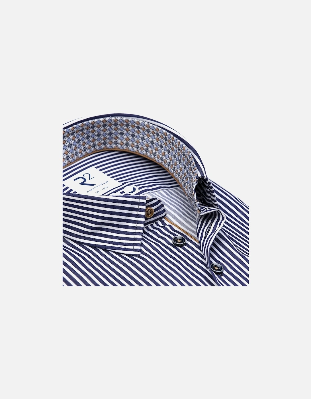 Men's R2 Hidden Button Down Navy Stripe Shirt - Navy/Multi