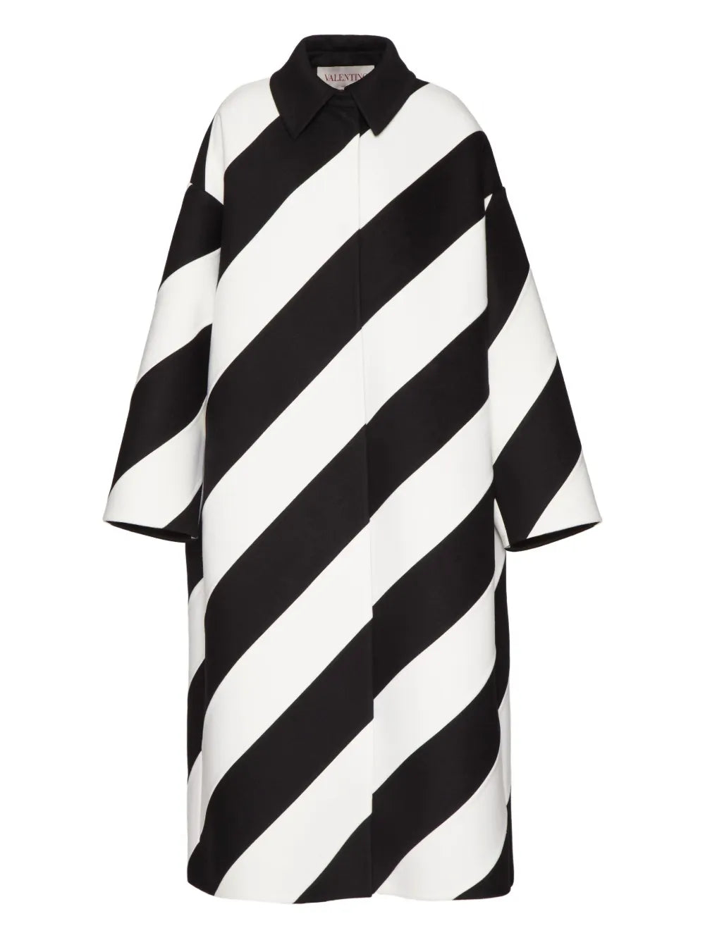 Diagonal Stripe Virgin Wool-Cashmere Coat — Black