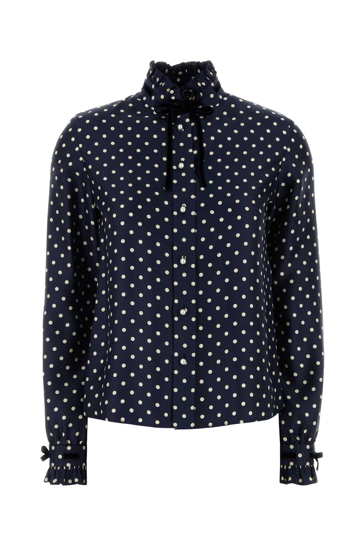 Polka-Dot Silk Shirt — Navy