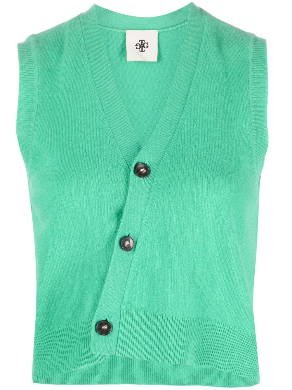 Asymmetric V-neck knit vest - Pink