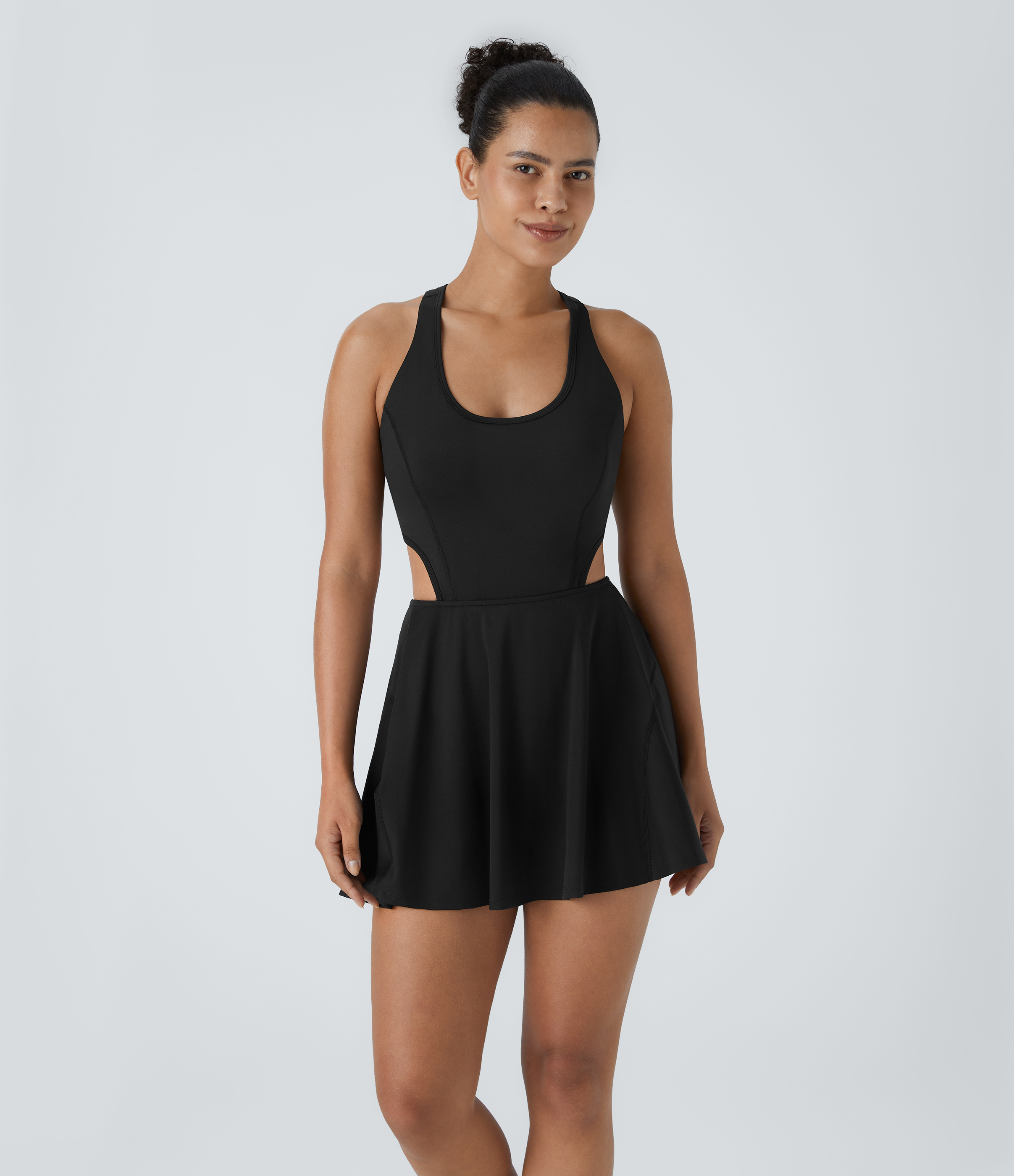 SoftlyZero™ Airy Cut Out 2-in-1 Pocket Cool Touch Mini Tennis Active Dress-UPF50+ Workout Dress - Black