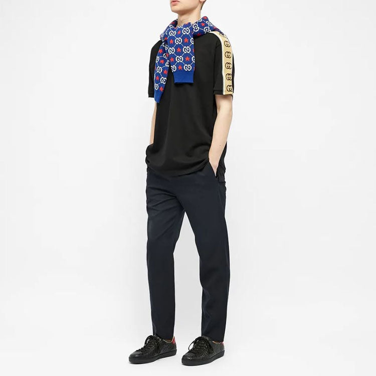 Interlock Double G Stripe Polo Shirt Black