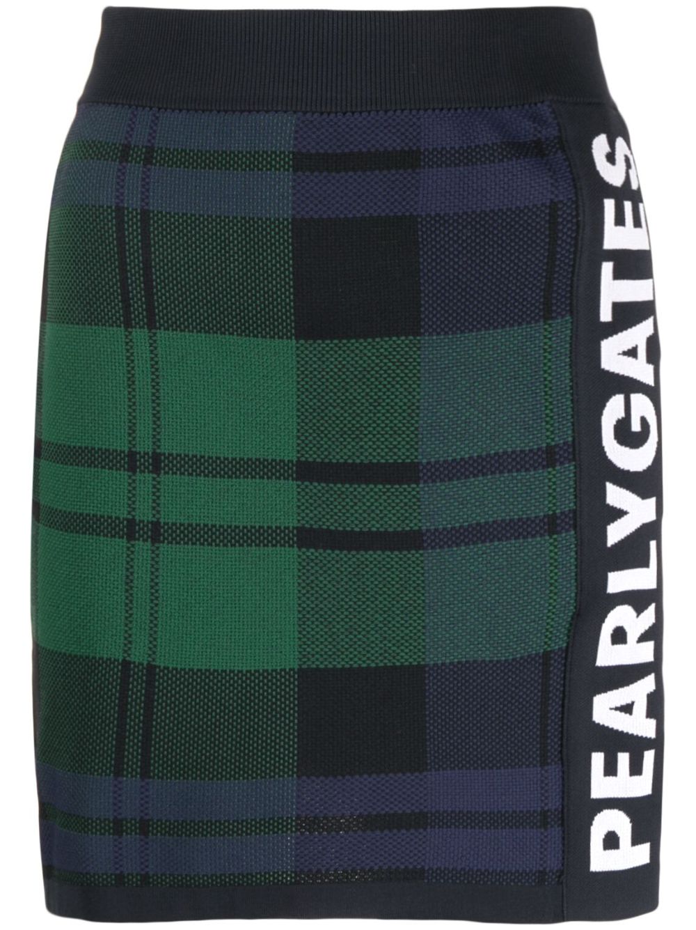 Logo-tape plaid knitted skirt - Blue