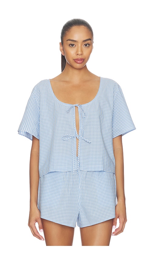 LUNYA Airy Cotton Tie Front Top in Baby Blue. - M also in L, S