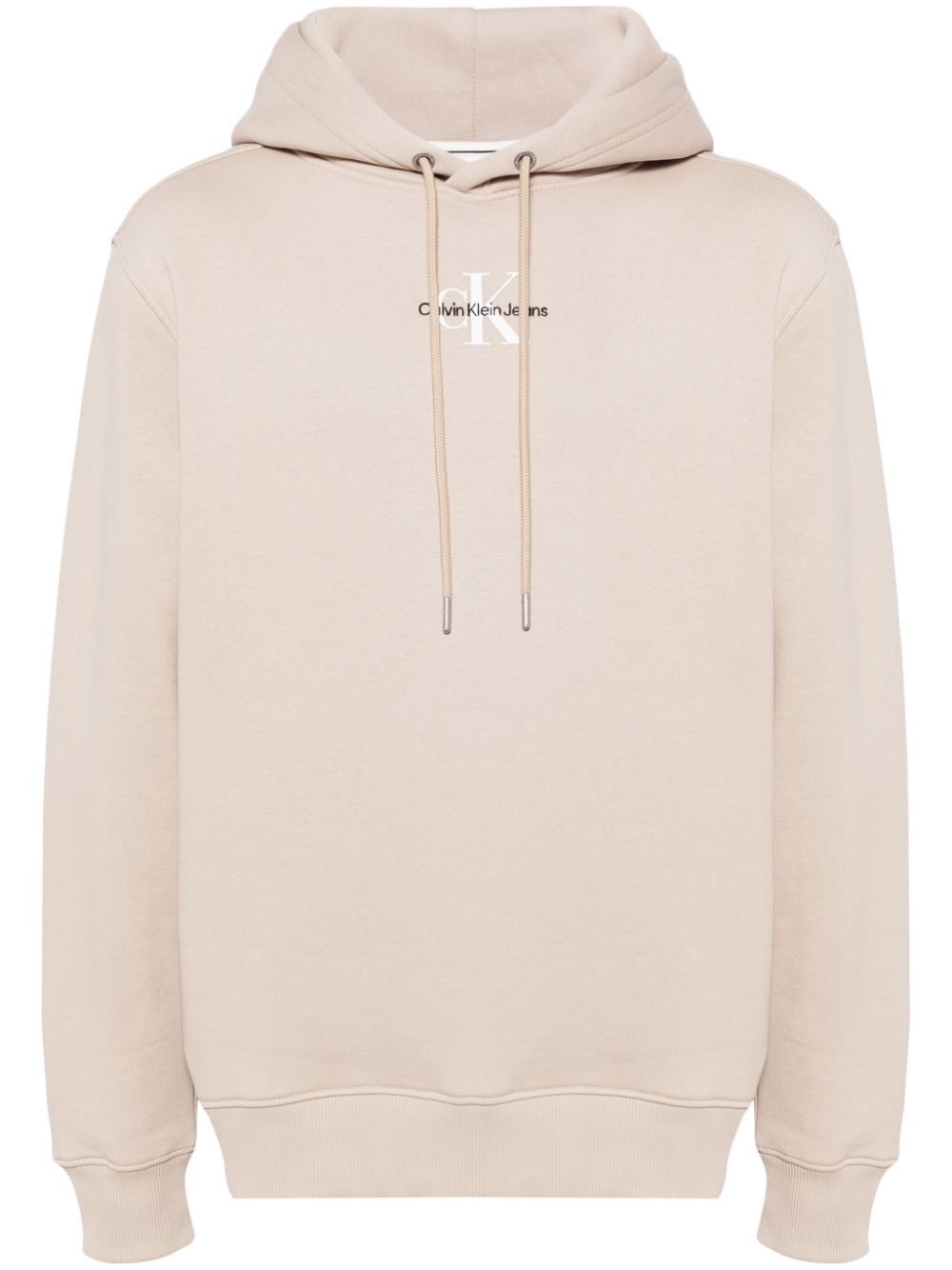 Logo-embroidered drawstring hoodie - Neutrals